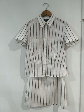 Gianfranco Ferre matching white shirt & mini skirt, cotton, US 8, made in Italy